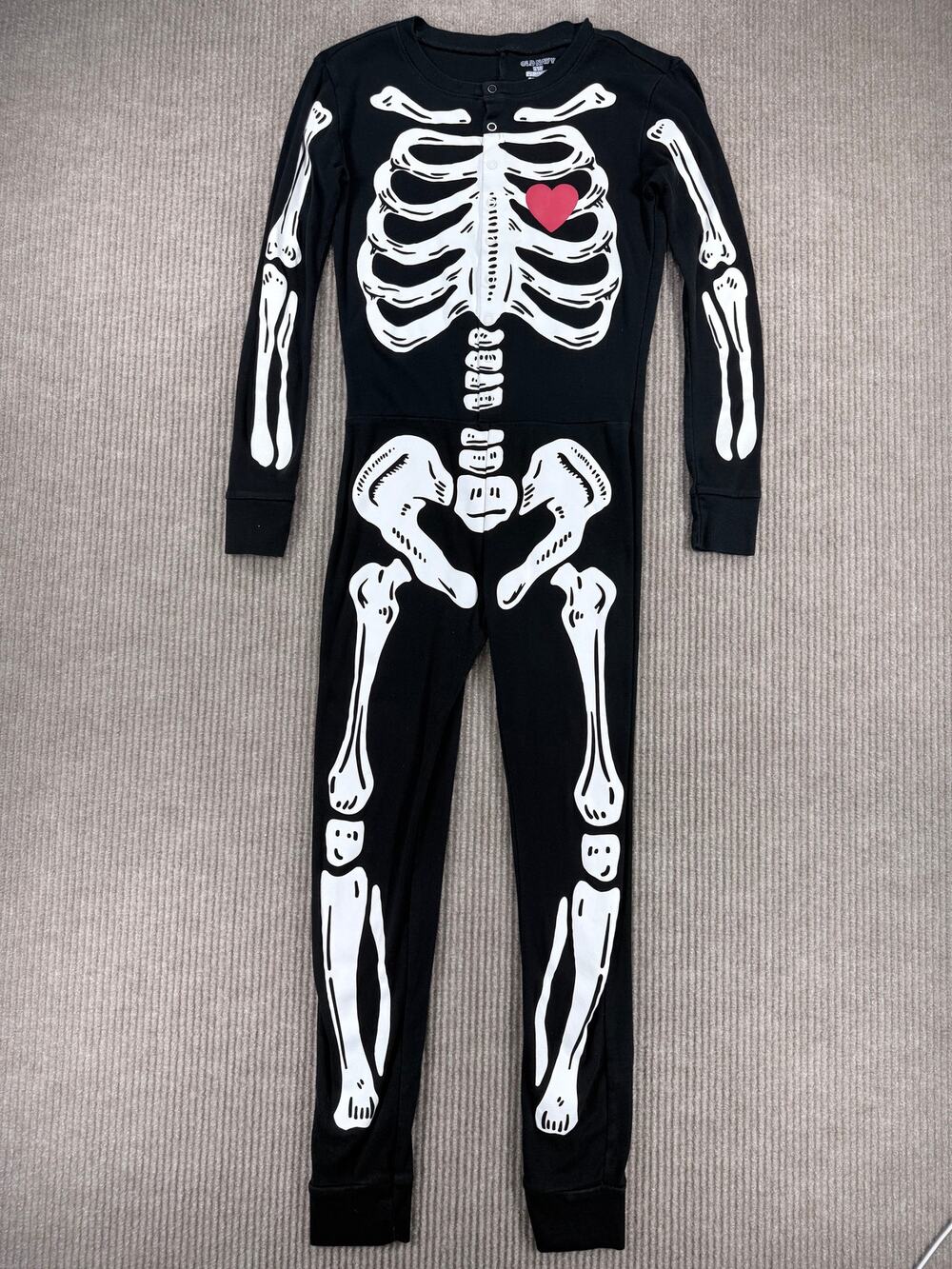 Old Navy Kids XL 12 Skeleton One Piece Pajamas Halloween Snug Cotton